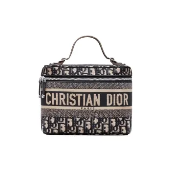 DIOR DiorTravel Embroidery Makeup Bag, Toiletry Bag, Travel Storage Bag, Handbag Regular Women's Denim Blue