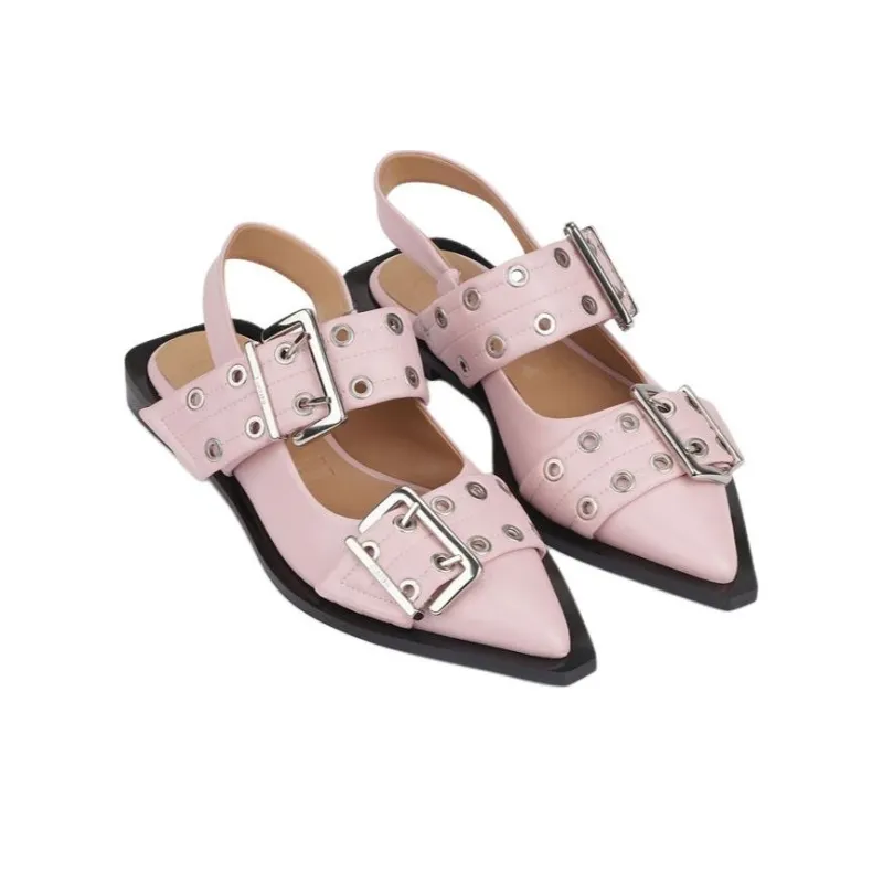 GANNI Eyelet Detailed Buckle Ballerinas Women's-2