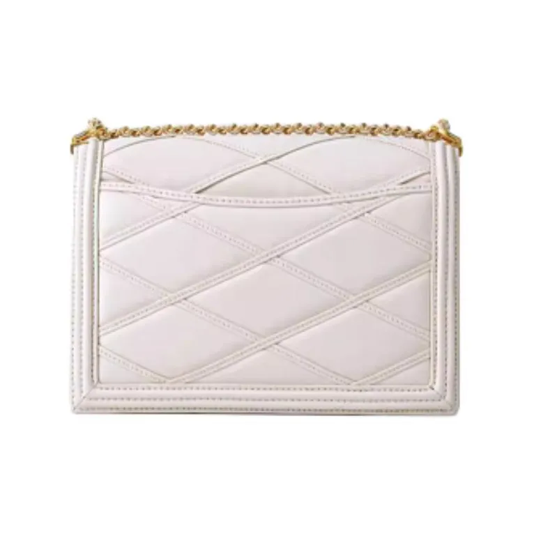 FION Cow Leather Small Square Bag Crossbody Bag Shoulder Bag Women's Black/White-12