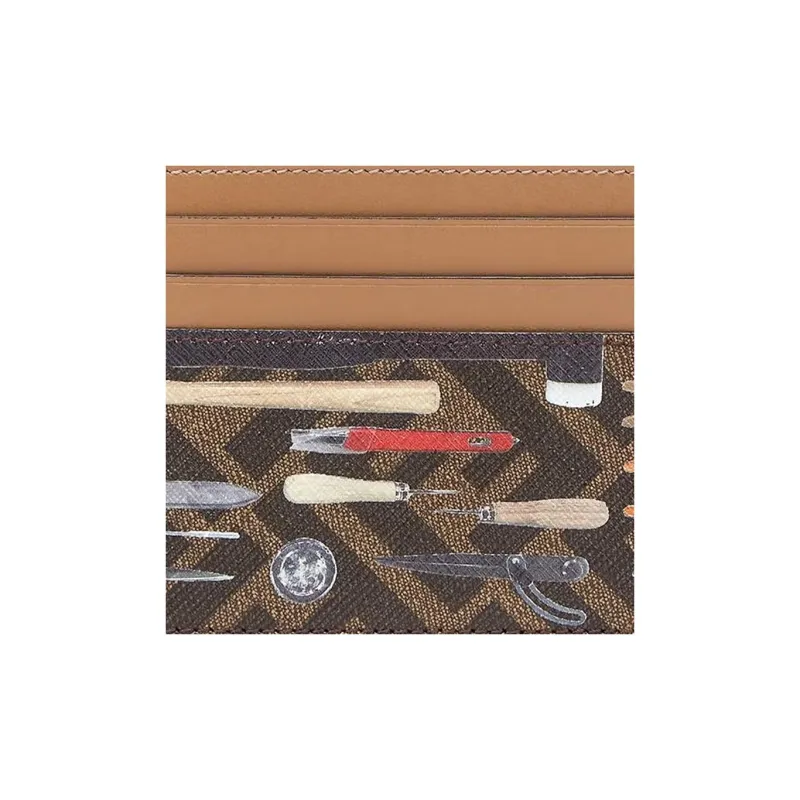 FENDI FF Calfskin Card Holder Unisex Brown-3