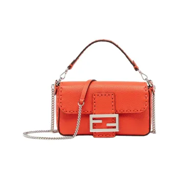 FENDI Baguette Cow Leather Portable Crossbody Bag Shoulder Bag Mini Women's Red