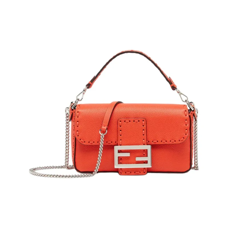 FENDI Baguette Cow Leather Portable Crossbody Bag Shoulder Bag Mini Women's Red-0