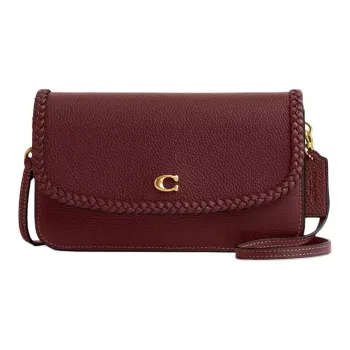 COACH Hayden Polished Pebbled Leather Shoulder Bag Crossbody Bag Small Size Women's Brass & Brown Red