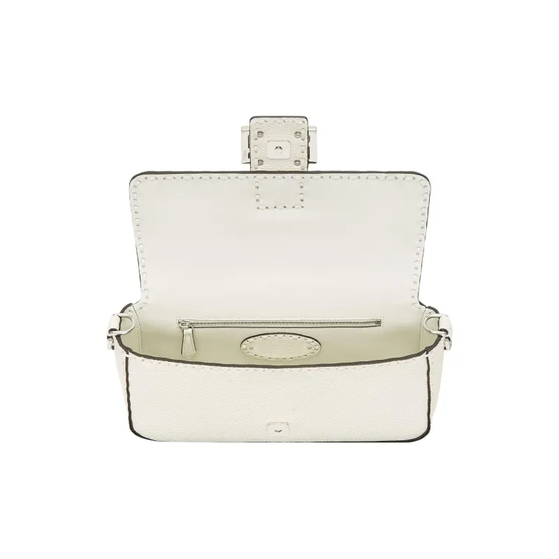 FENDI Baguette Calfskin Shoulder Bag Crossbody Bag Handbag Medium Size Women's White-3