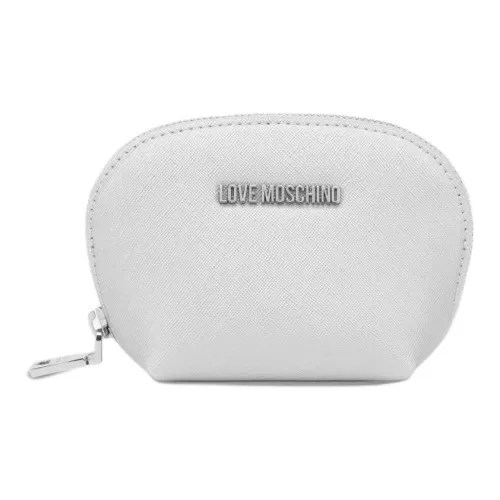 LOVE MOSCHINO Polyurethane Clutch Makeup Bag Toiletry Bag Small Size Women's Silver