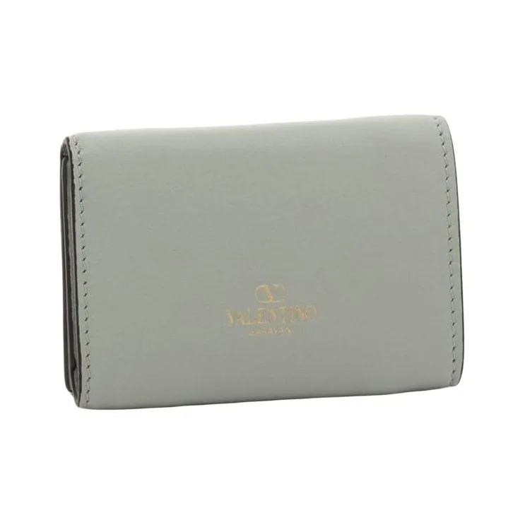 Valentino Rockstud Leather Wallet Mini Women's Aqua Green-2