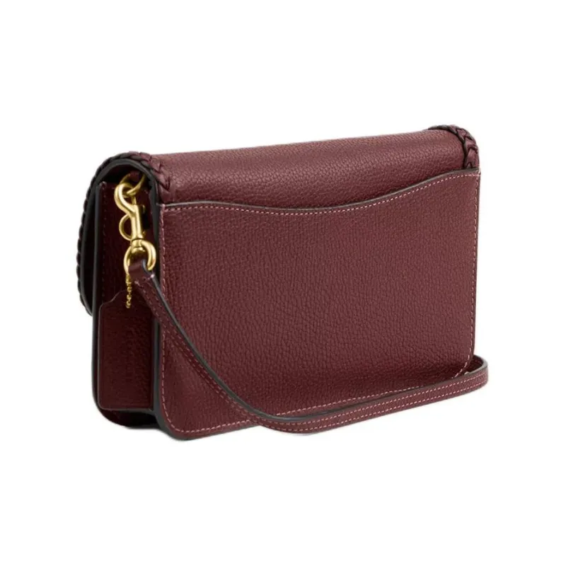 COACH Hayden Polished Pebbled Leather Shoulder Bag Crossbody Bag Small Size Women's Brass & Brown Red-1