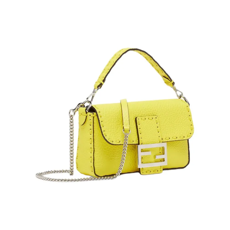 FENDI Baguette Cow Leather Portable Crossbody Bag Shoulder Bag Mini Women's Yellow-1