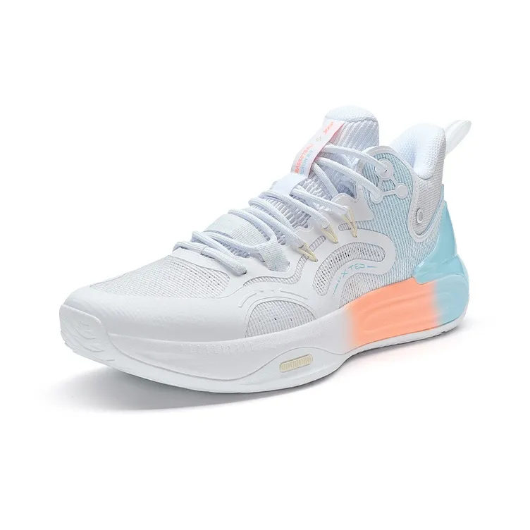 XTEP Basketball Shoes Men Low Top New White/Light Azure Blue-2