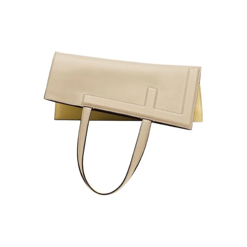 FENDI Calfskin Tote Bag, Shopping Bag, Handbag Medium Size Women's Yellow & Beige & Light Blue-3