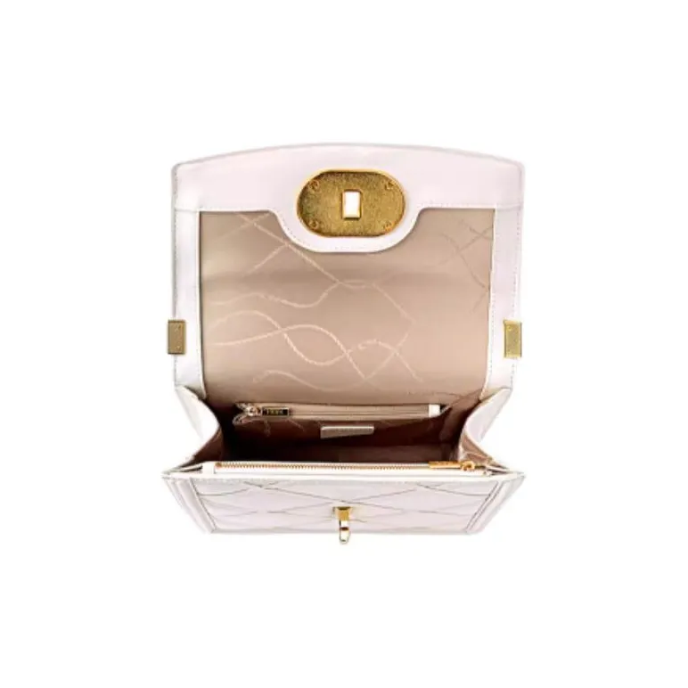 FION Cow Leather Small Square Bag Crossbody Bag Shoulder Bag Women's Black/White-14