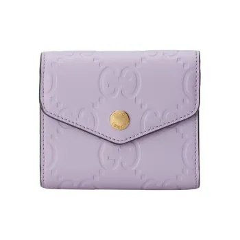 GUCCI Leather Wallet Medium Size Women's Light Purple