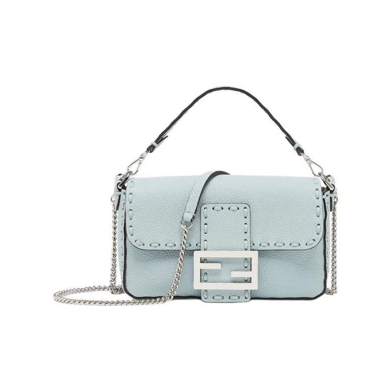 FENDI Baguette Calfskin Portable Crossbody Bag Shoulder Bag Mini Women's Light Blue-0
