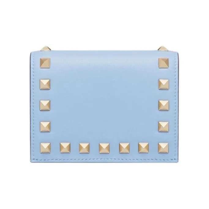 Valentino Rockstud Cow Leather Wallet Small Size Women's Sky Blue-0