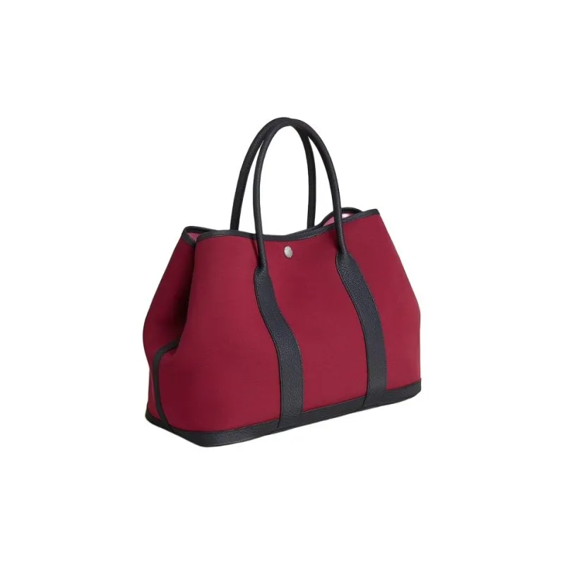 HERMES Garden Officer Canvas With Negonda Cow Leather Garden Bag Handbag Women's Light Pink/Multicolor Roses/Dark Blue-1