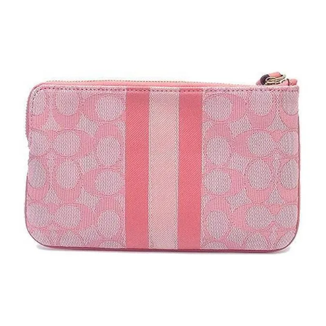 COACH Dempsey Leather, Textile Wallet Coin Purse Trumpets Women's Gold/Toffee Candy-4
