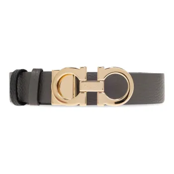 FERRAGAMO Brand Logo, Smooth Buckle Leather Belts Women's Gray Width 3.5CM