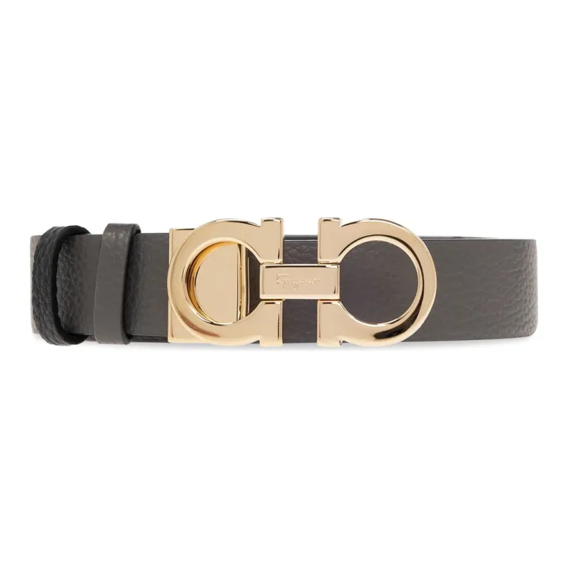 FERRAGAMO Brand Logo, Smooth Buckle Leather Belts Women's Gray Width 3.5CM-0