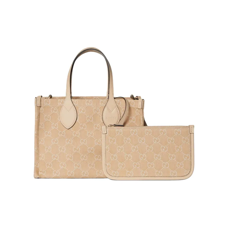 GUCCI Ophidia Denim With Leather Tote Bag Shopping Bag Handbag Medium Size Women's Light Beige-1