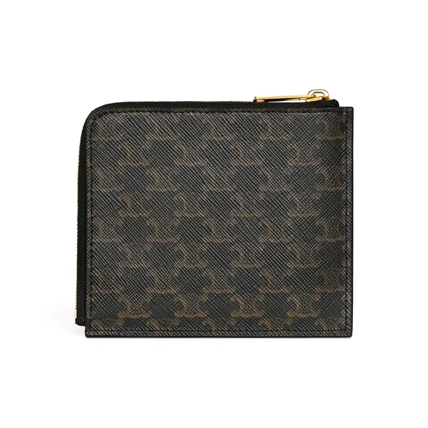 CELINE Canvas With Lambskin Card Holder Wallet Unisex Tawny-3