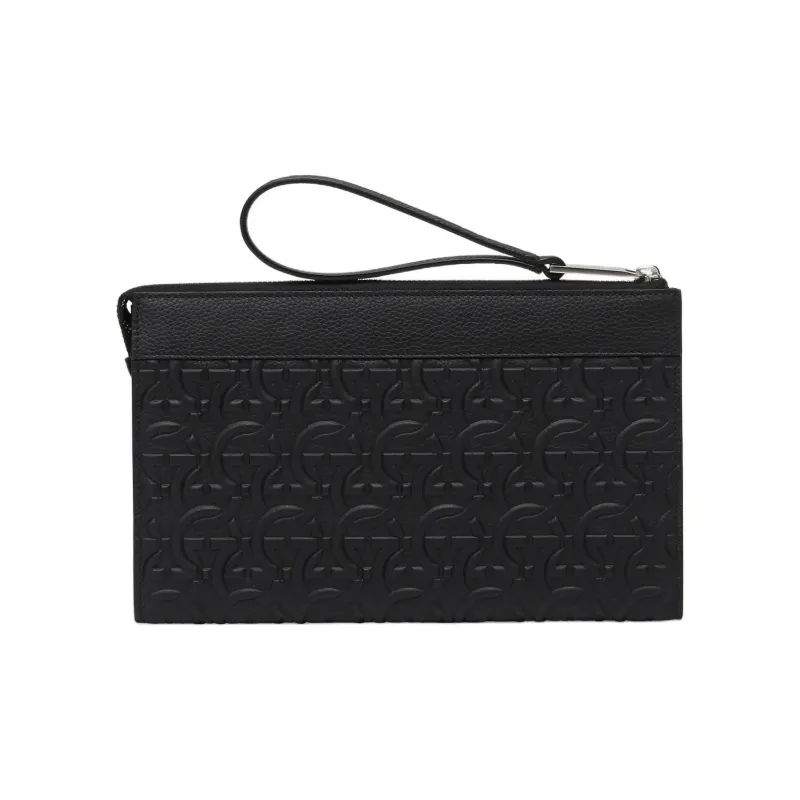 FERRAGAMO Calfskin Clutch Men's Black-2