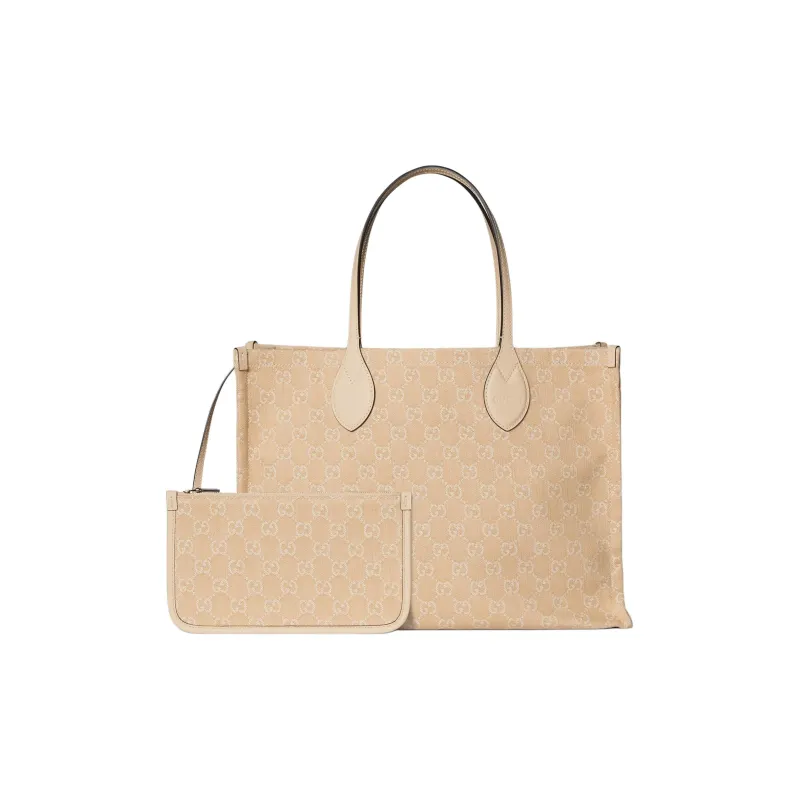 GUCCI Ophidia Denim With Leather Binding Tote Bag Shopping Bag Handbag Large Size Women's Light Beige-1