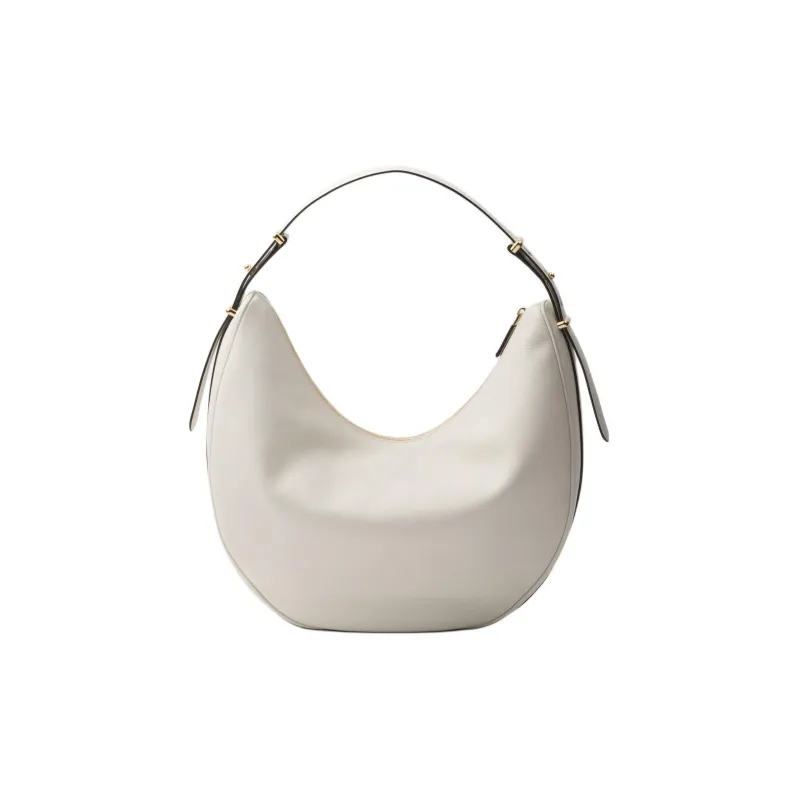 PRADA Leather Hobo Bag Handbag Shoulder Bag Large Size Women's White-3