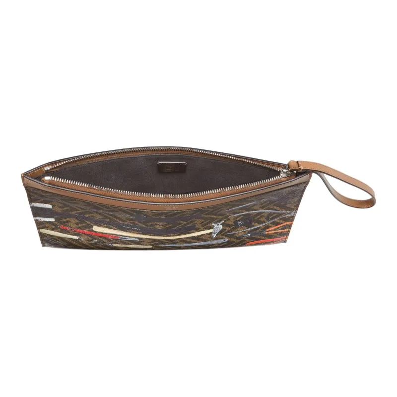 FENDI FF Canvas Clutch Medium Size Men's Brown-2