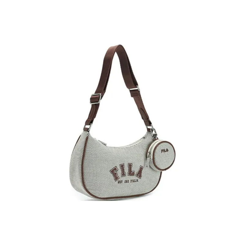 FILA Fabric With Synthetic Leather Crescent Moon Bag Shoulder Bag Women's Daxue Umber-3