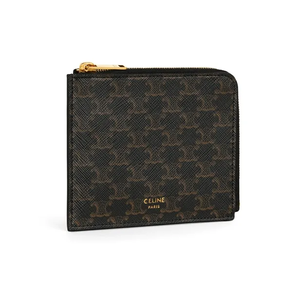 CELINE Canvas With Lambskin Card Holder Wallet Unisex Tawny-2