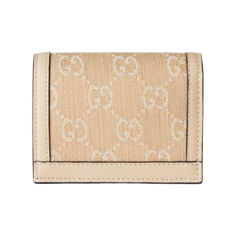 GUCCI Ophidia Denim With Leather Card Holder Wallet Women's Light Beige-2