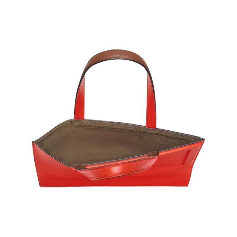 FENDI Calfskin Tote Bag Shopping Bag Handbag Medium Size Women's Brown & Light Blue & Red-4