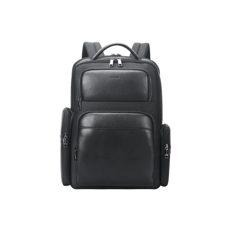 BOPAI Top Grain Cow Leather Backpack Regular Unisex Black-1