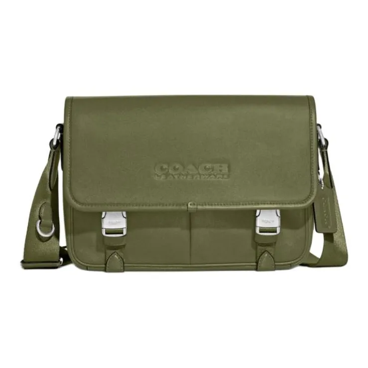 COACH League Cow Leather Messenger Bag Crossbody Bag Shoulder Bag Large Size Men's Moss Green-0