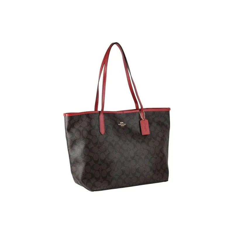COACH Mollie PVC Tote Bag Shopping Bag Shoulder Bags Large Size Women's Dark Brown-4