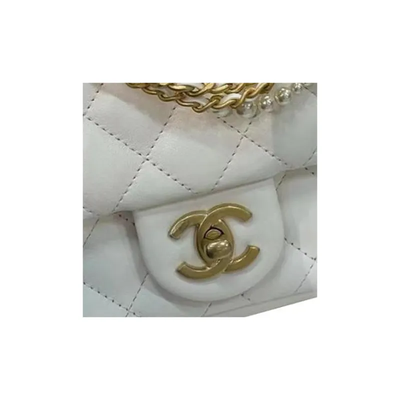 CHANEL Shiny Lambskin Crossbody Bags Mini Women's White-1