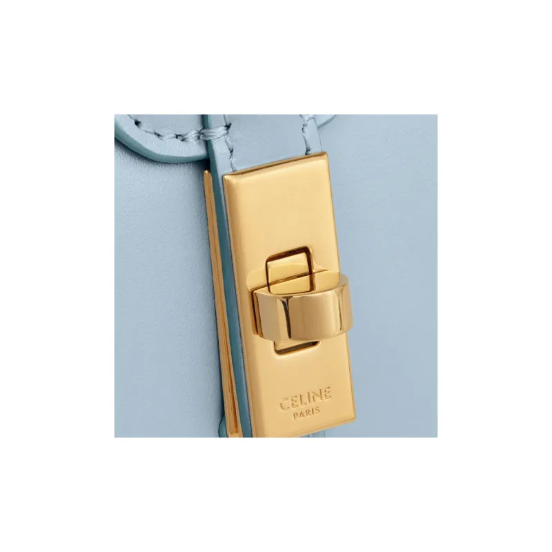 CELINE Satin Cow Leather Shoulder Bag Crossbody Bag Handbag Mini Women's Light Blue-4