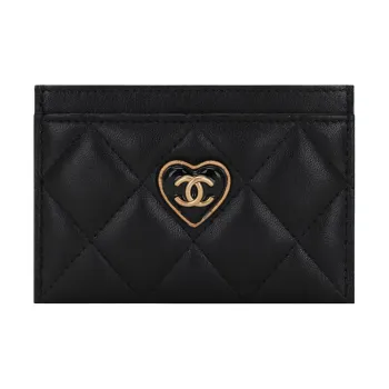 CHANEL Lambskin Card Holder Women's Black