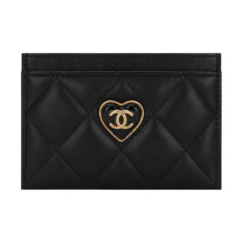 CHANEL Lambskin Card Holder Women's Black-0