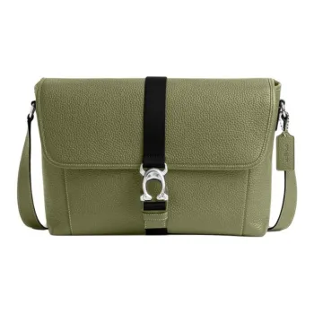 COACH Beck Litchi Grain Leather Messenger Bag, Shoulder Bag, Crossbody Bag Regular Men's Moss