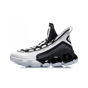 LiNing Non slip Lightweight Mid Top Vintage Basketball Shoes Men's Black White