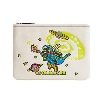 COACH Leather Wallet Large Size Women's Chalk White