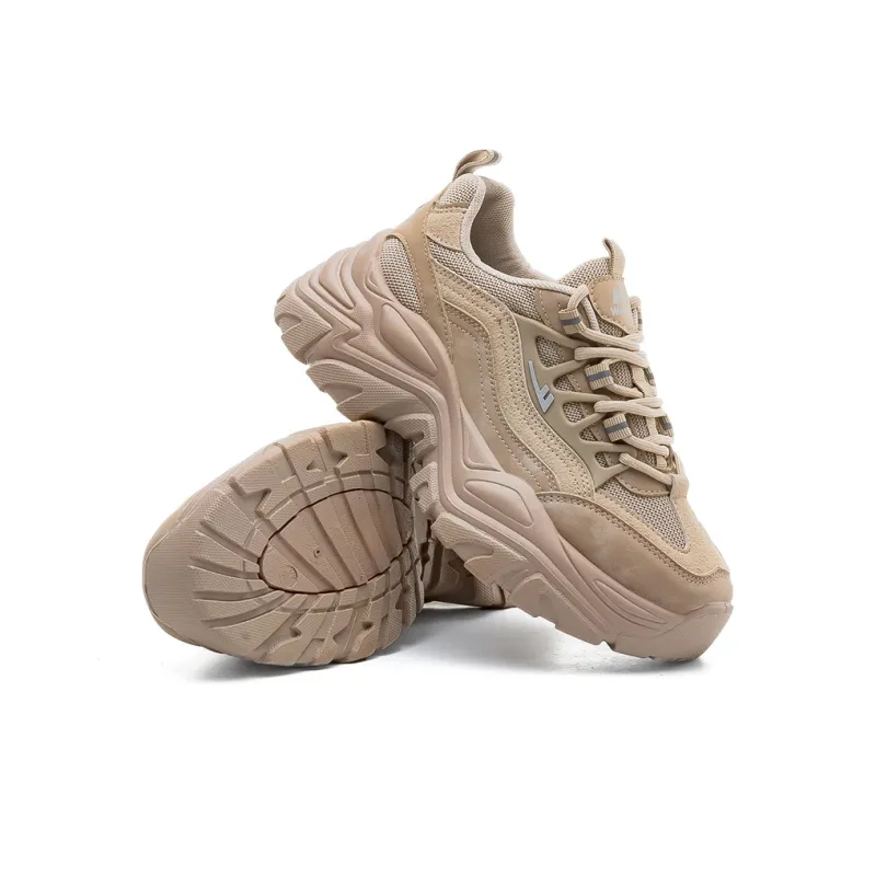 Warrior Wear resistant Lightweight Breathable And Non slip. Low Top Chunky Sneakers Women's Beige Pink Beige Coffee-2