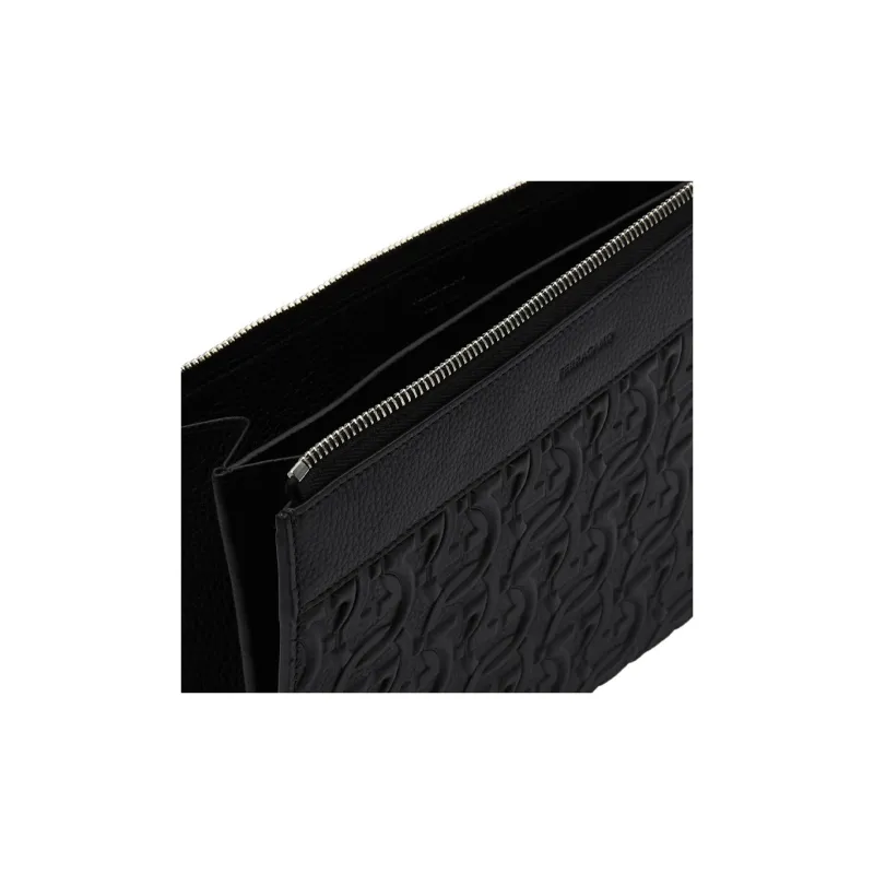 FERRAGAMO Calfskin Clutch Men's Black-4