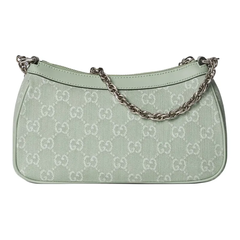 GUCCI Ophidia Denim Fabric With Leather Binding Crossbody One Shoulder Handbag Trumpets Women's Light Green-3