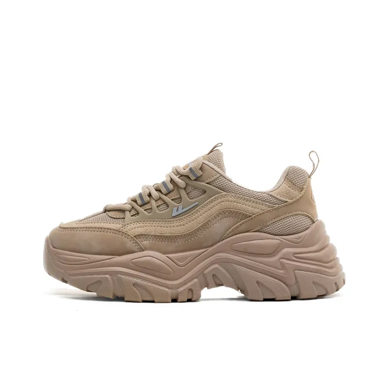 Warrior Wear resistant Lightweight Breathable And Non slip. Low Top Chunky Sneakers Women's Beige Pink Beige Coffee-0
