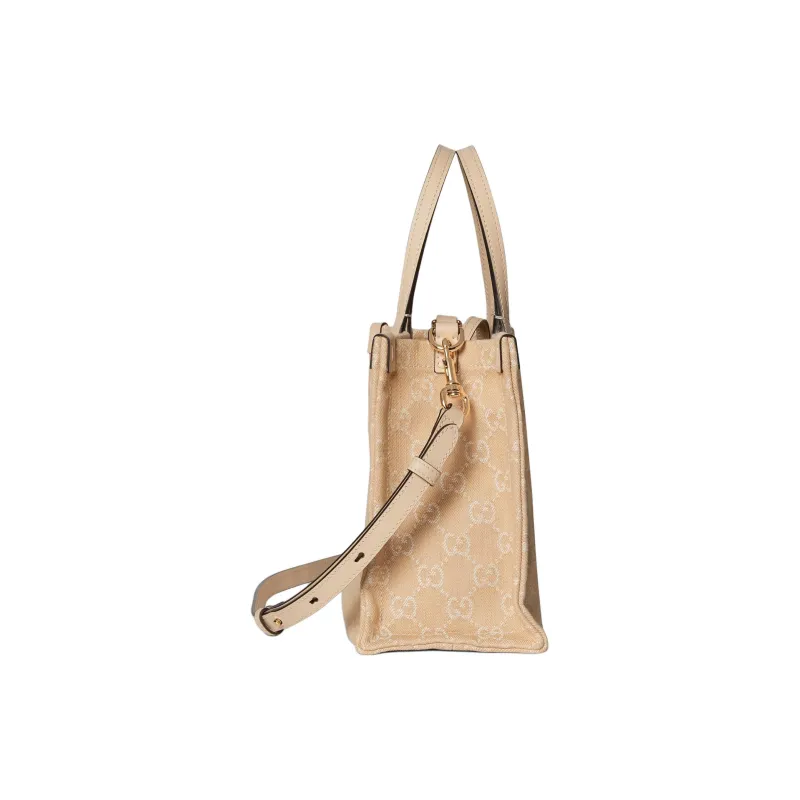 GUCCI Ophidia Denim With Leather Tote Bag Shopping Bag Handbag Medium Size Women's Light Beige-3