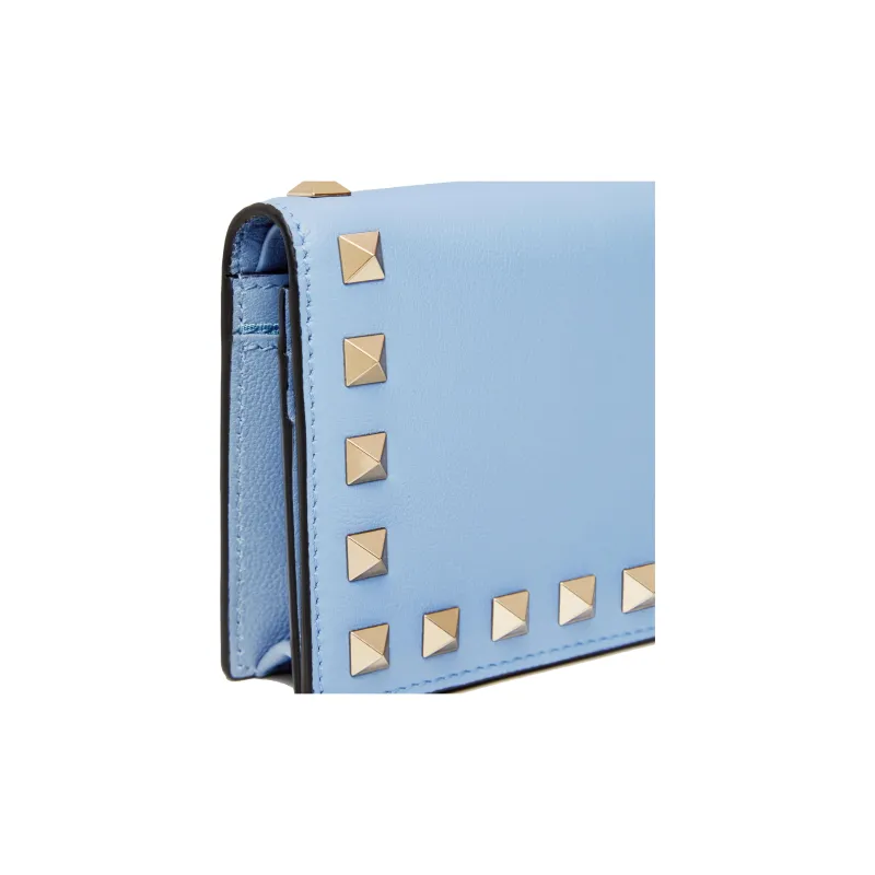 Valentino Rockstud Cow Leather Wallet Small Size Women's Sky Blue-3