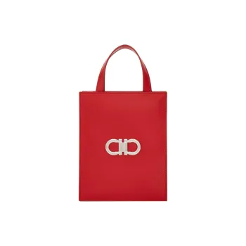 FERRAGAMO GANCINI Palm Calfskin Tote Bag Shopping Bag Shoulder Bag Crossbody Bag Handbag Mini Women's Flame Red