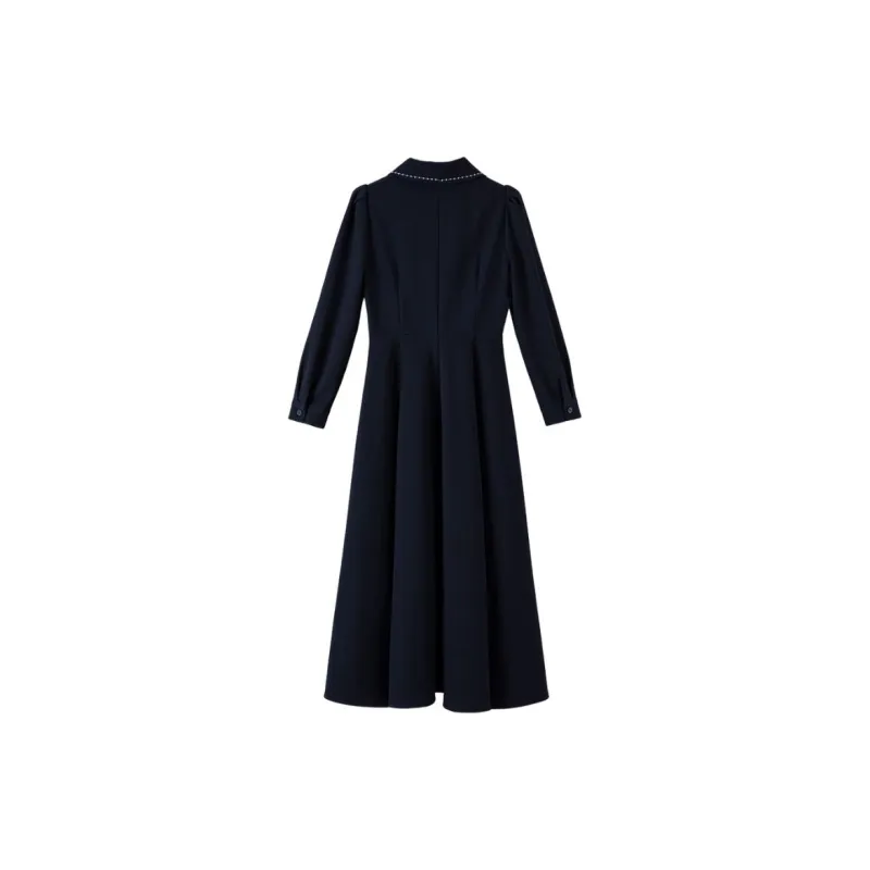 Late White Long Sleeved Dresses Women's Dark Blue-1
